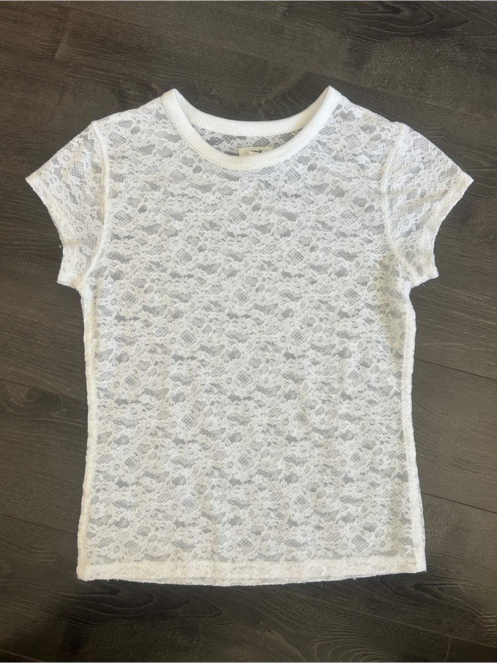 aerie White Floral Lace Short Sleeve Tee